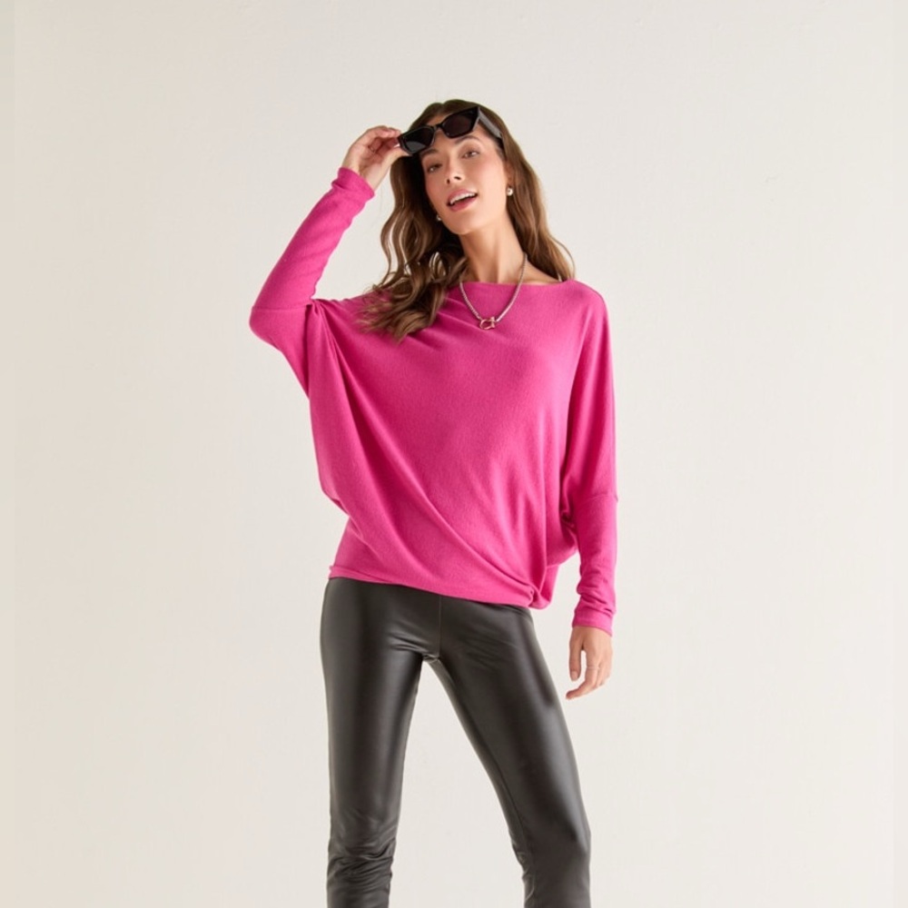 Hot Pink Long-Sleeve Dolman Sweater Top NWOT